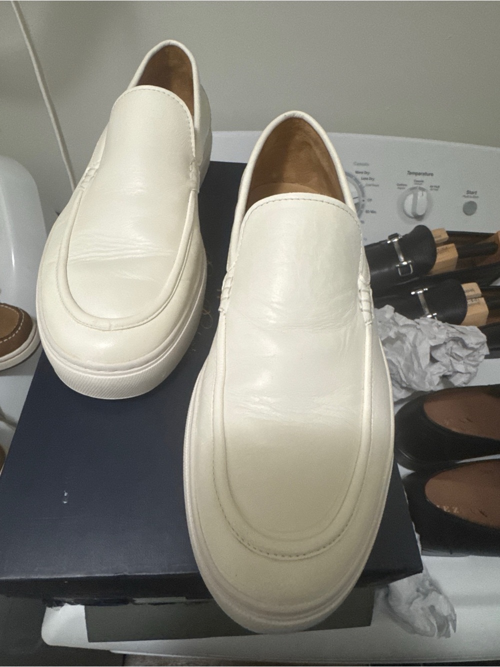 Brooks Brothers Cream Slip-On Leather Loafers